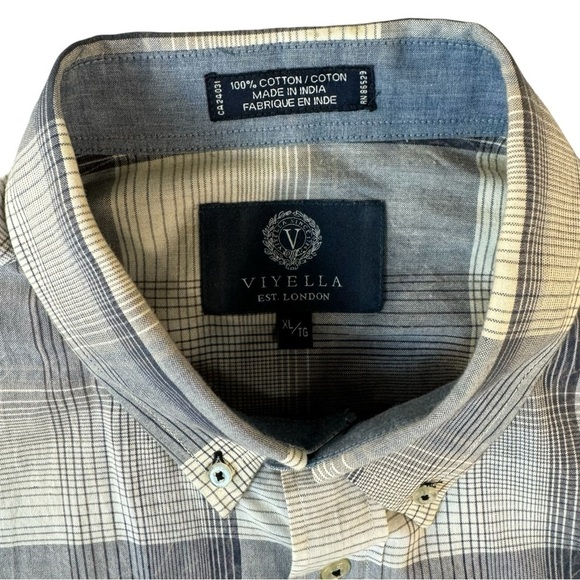 Viyella Blue Plaid Short Sleeve Button Up Shirt Mens XL - Picture 2 of 7